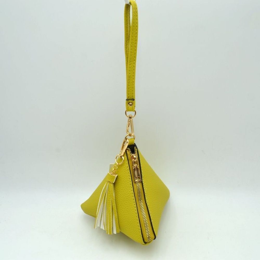 Pyramid Shaped Tassel Leather Wristlet/Clutch